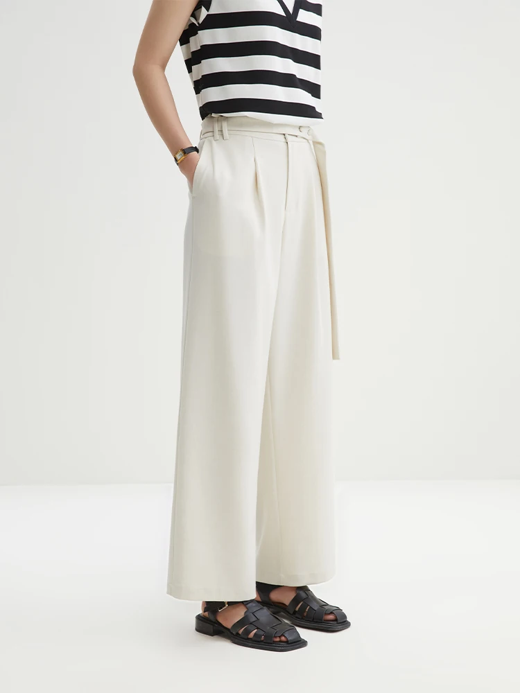 DUSHU All-match Commuter Style Drapey Straight Casual Linen Wide-leg Pants for Women 2024 Summer Office Lady Trousers 24DS82013