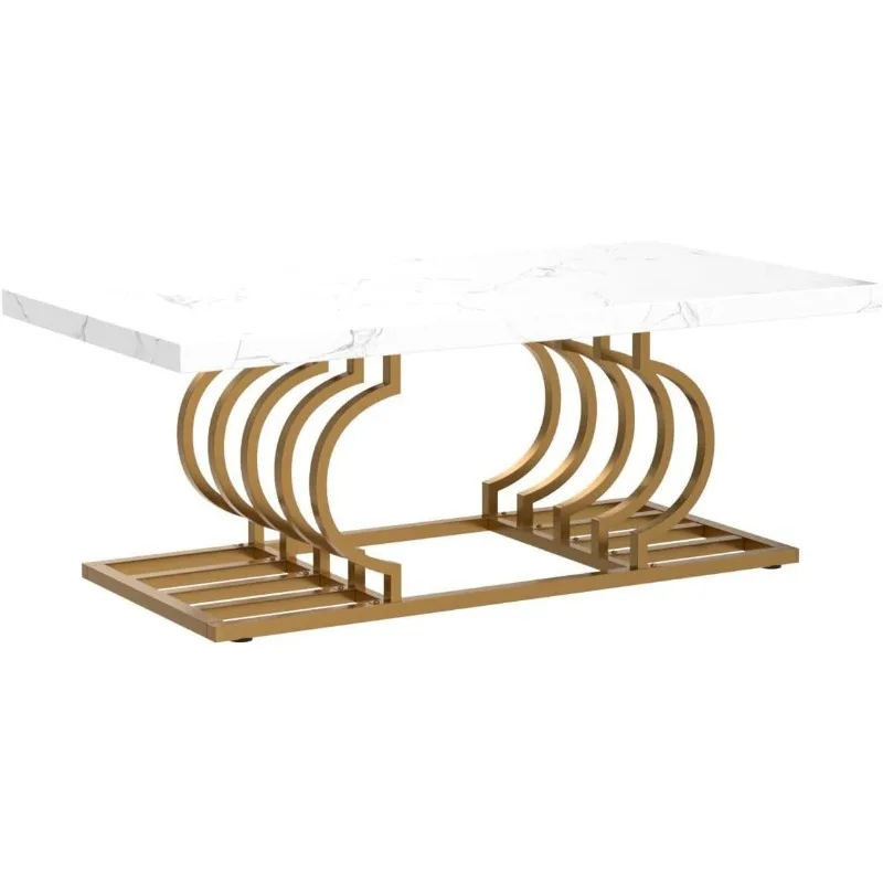 Modern coffee table, 47-inch imitation marble geometric frame cocktail table, rectangular table end table furniture 5