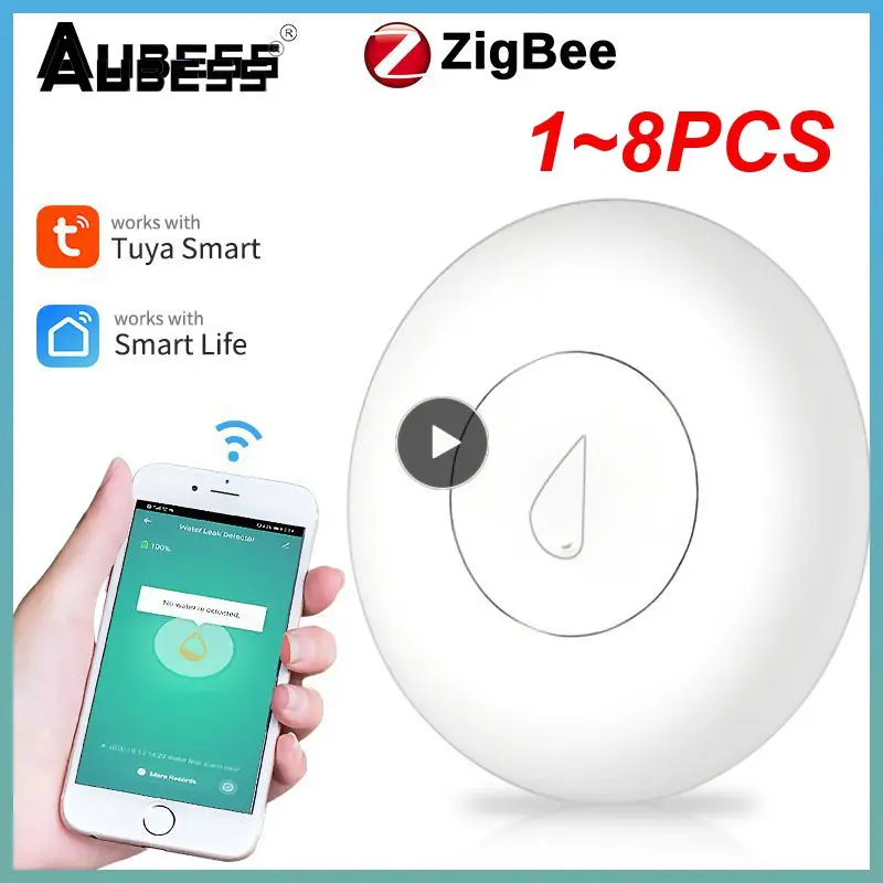 

1~8PCS ZigBee Flood Sensor Water Leakage Detector Water Tank Full Alert Overflow Security Alarm System Tuya Smart App Remote
