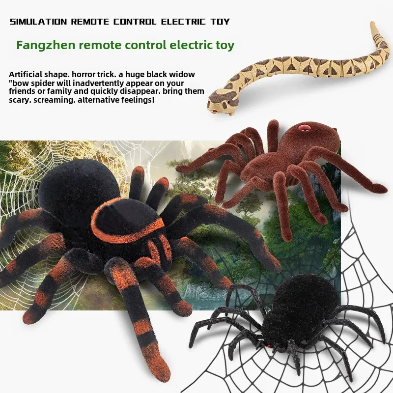 RC Spider Eye Shine Halloween Simulation Scary Plush Creepy Tarantula Remote Control Tricky Cockroach Soft Prank Lizard Kid Toy