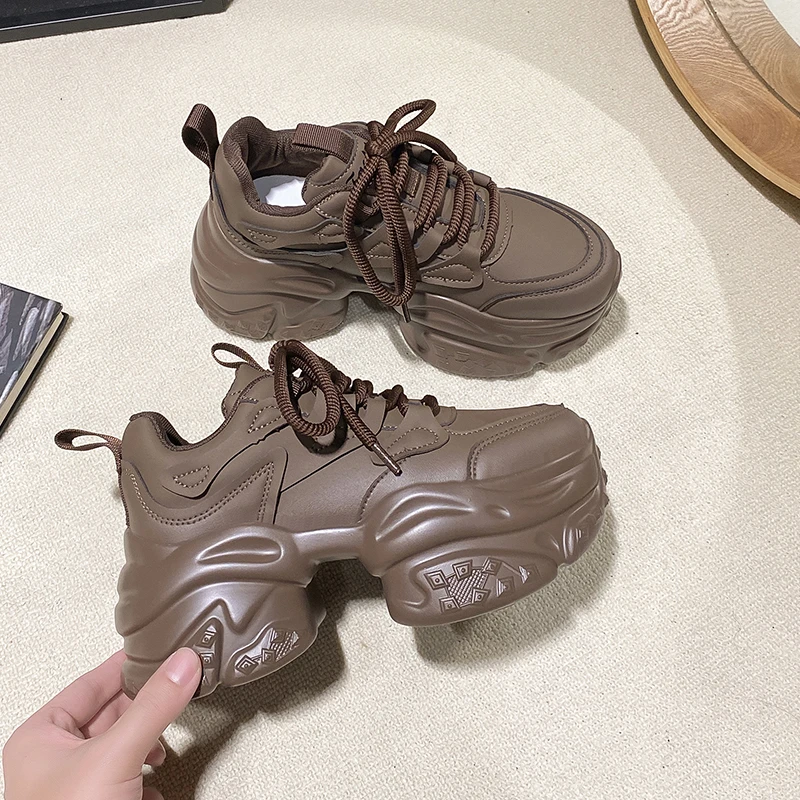 Aphixta Women Platform Sneaker Boots Brown Lace Up Autumn Winter Women Shoes Thick Botton Sole Boots Fashion Casual Shoes