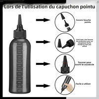 Bouteille d'application d'huile capillaire, avec 3 bouchons buccaux pointus et bouteille de teinture capillaire de 6 onces, peigne à racines, adapté au cuir chevelu (noir et blanc) 2