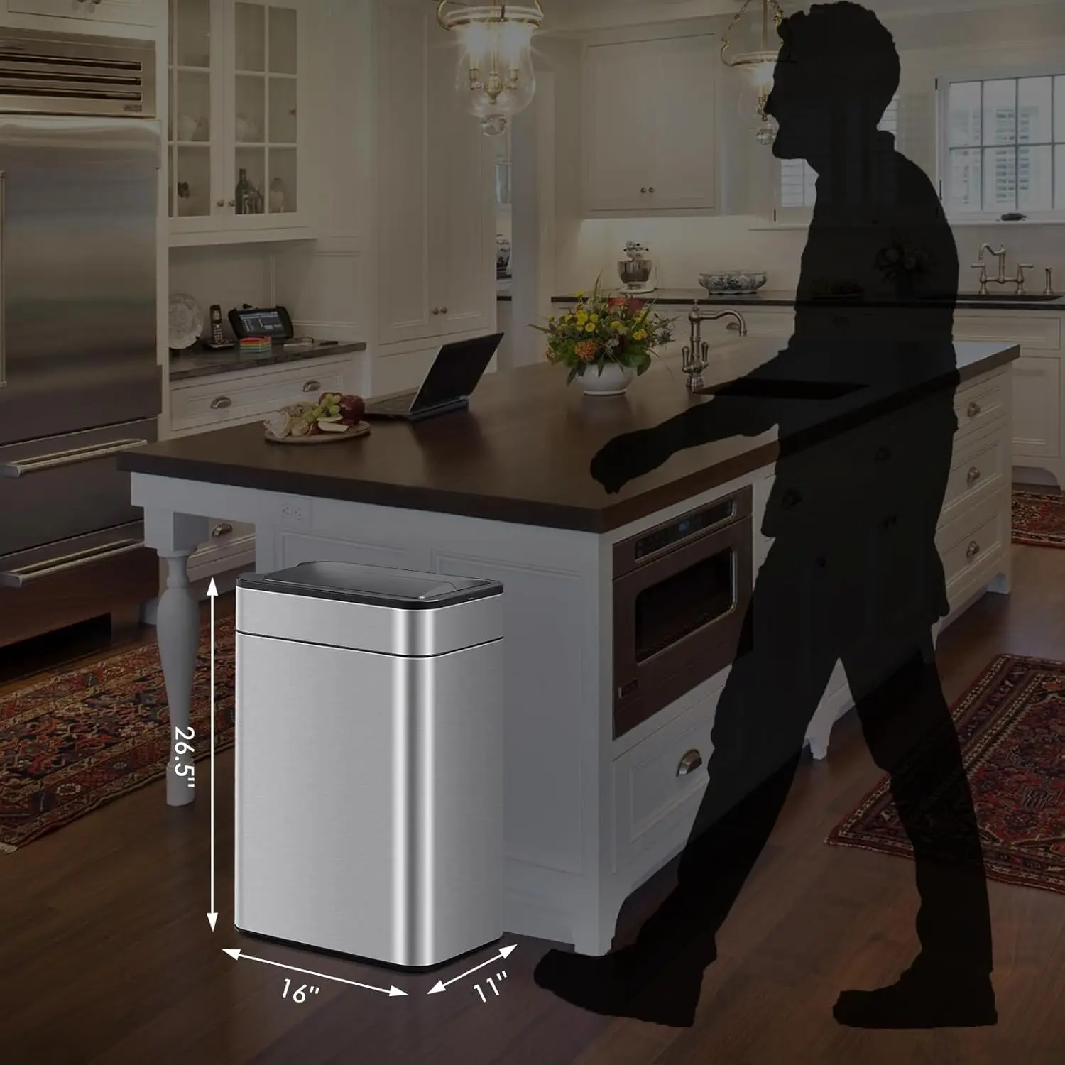 Kitchen Trash Can 60 Liter / 16 Gallon Automatic Trash Can with Butterfly Lid, Motion Sensor Garbage for Kitchen, Office, Li