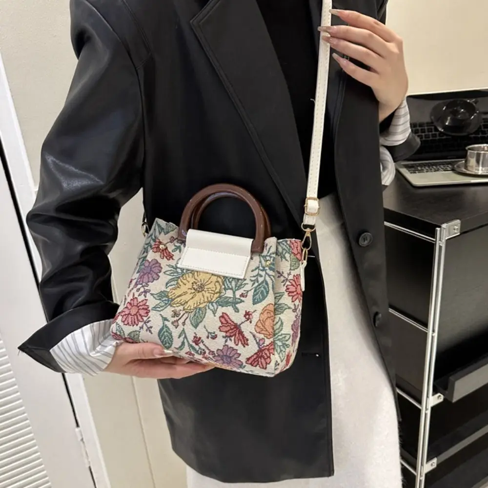 

Холщовая Сумка-Кроссбоди с цветочной вышивкой, вместительный саквояж на плечо с цветочной вышивкой, уличная одежда