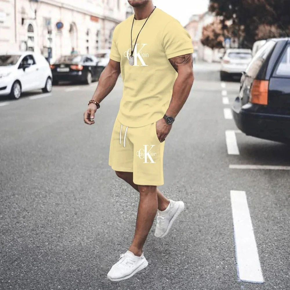 New 3D short-sleeved T-shirt setCamiseta manga corta con estampado 3D para hombre, conjunto 2 pantalones cortos portivos infor