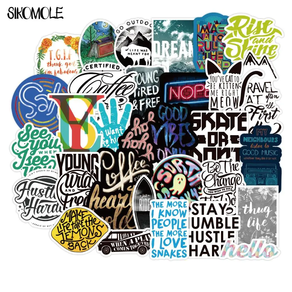 10/30/50/100PCS Life Quotes Fonts Typography Stickers DIY Travel Case