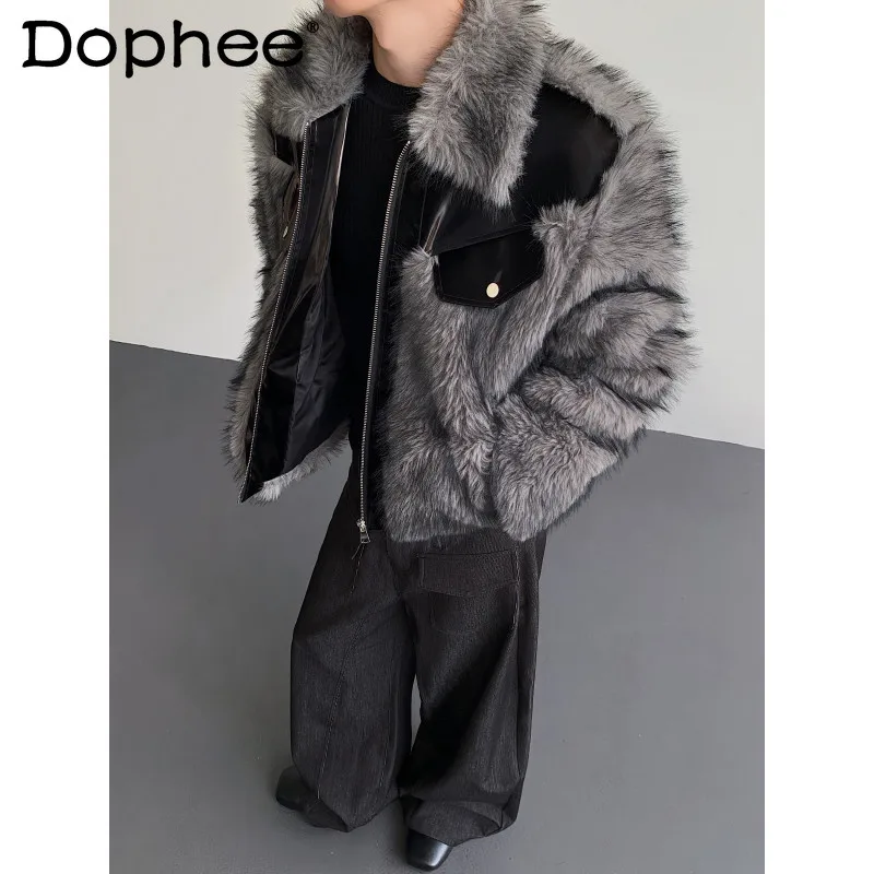 Men's 2025 Winter New Thickened Warm Short Parkas Jackets American Style High Street Trendy Contrast Color Eco-Friendly Fur Coat