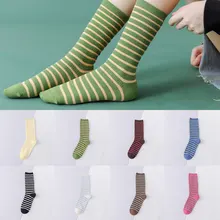 

1 Pair Women Striped Cotton Socks Autumn Winter Warm Thicken Long Socks Colorful New Cotton Hosiery Japanese Style Hosiery