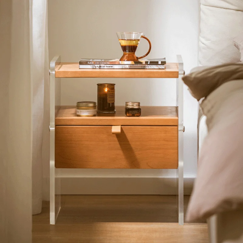 

Minimalist Transparent Bedside Table Drawers Small Space Cute Aesthetic Nightstands Simple Pretty Nachttisch Bedroom Furniture