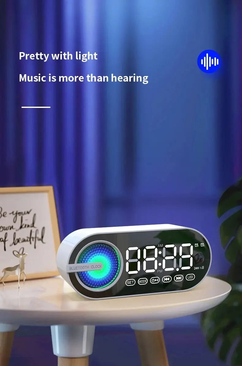 Wireless Bluetooth Speaker With Mirror Led Digital Alarm Clock_voghion.com