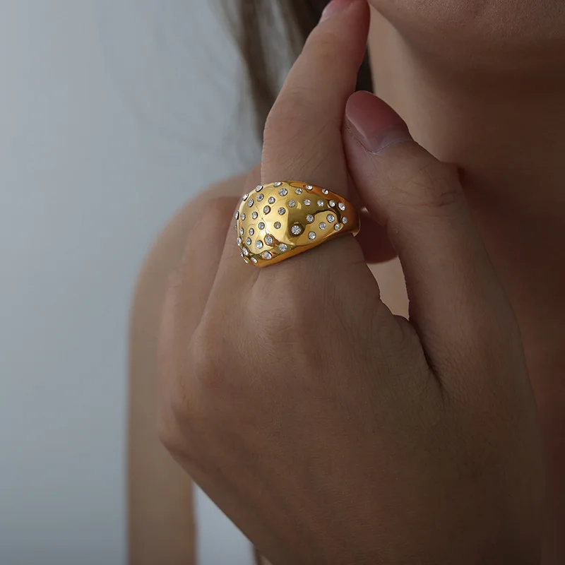 RLMOON Anelli Donna Argento Placcato Oro 18K Veretta con Zirconi Diamante Ring Dorati Impilabili Anelli Fedine Fidanzamento Fedi Nuziali Anello san Valentino Bambina Regalo Gioielli Misura 57