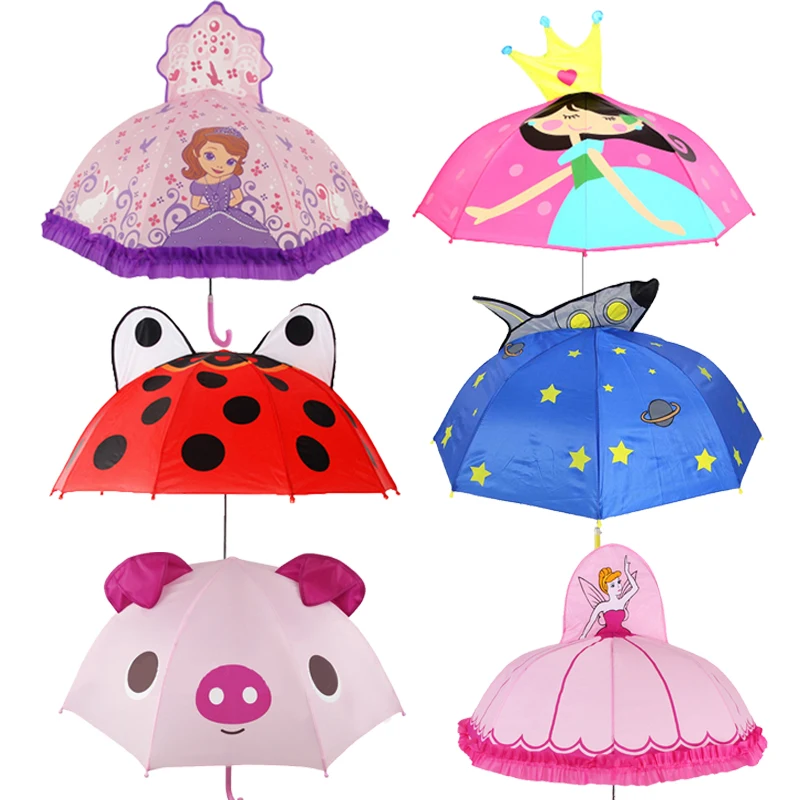 Cute Cartoon Umbrella Kids Animation Creative Long-handled 3D Ear Modeling