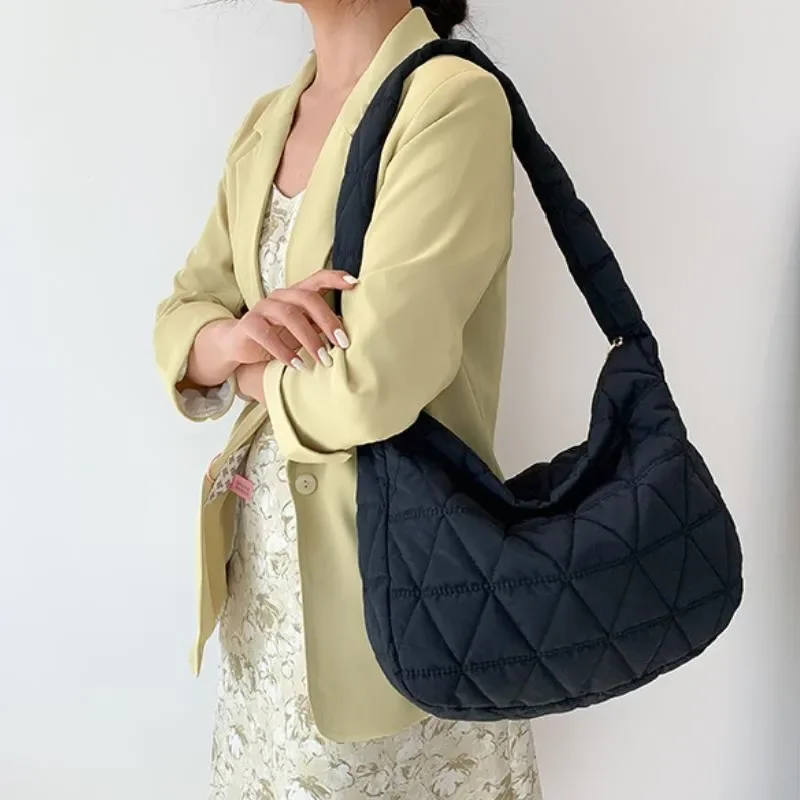 Puffer Quilted Crossbody Bag, Padded Shoulder Bag, Trendy Large Capacity Hobo Bag, Everyday Crossbody Bag, Secure Travel Purse