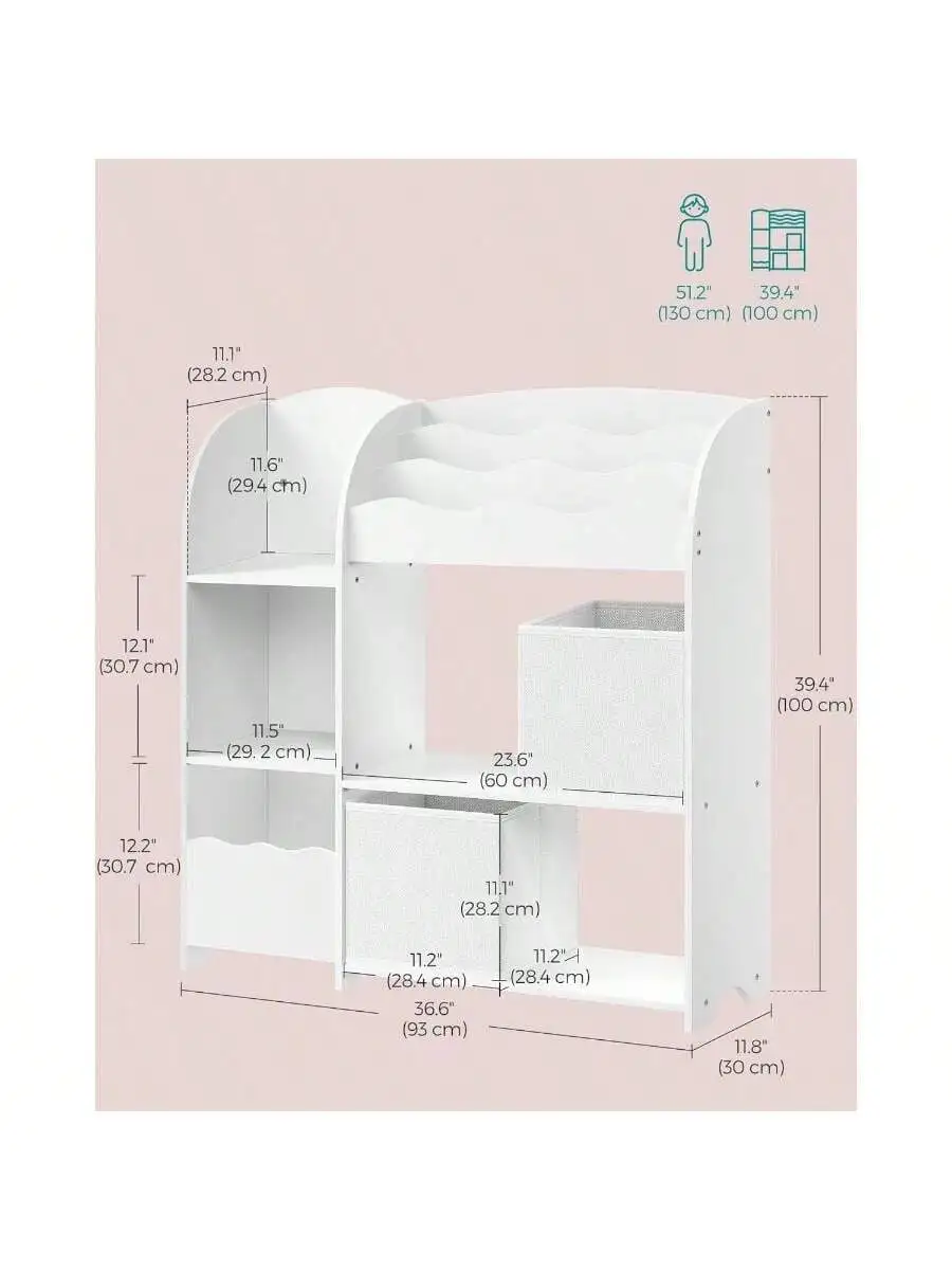 SONGMICS Toy and Book Organizer for Kids, Kids Bookshelf and Toy Storage, Storage Organizer with 2 Storage Boxes, for Playroom 6