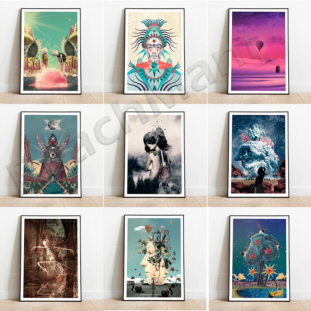 

Beautiful and elegant surreal style art, vibrant, natural landscape, decorating poster with magical and different original touch