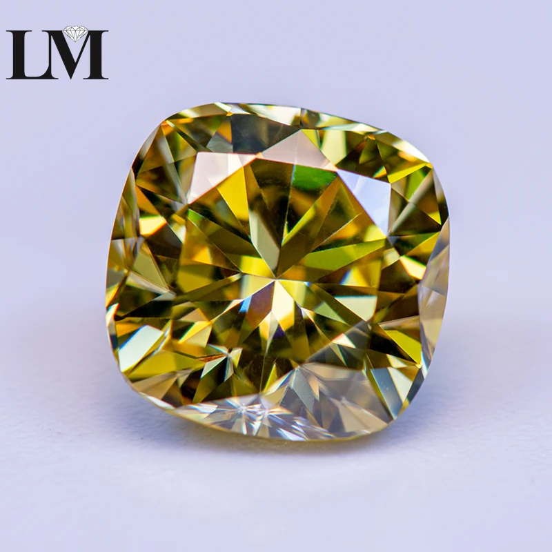 

Moissanite Stone Lemon Yellow Color Cushion Cut Lab Grow Diamond Charms DIY Ring Necklace Earrings Making with GRA Certificate