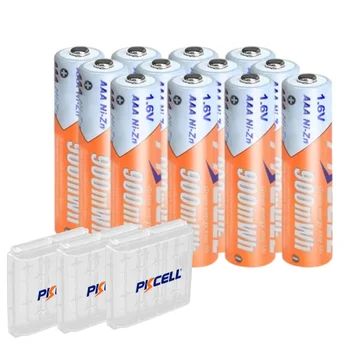 PKCELL 12PC Nizn AAA 900mwh Batterie ricaricabili 1.6V Batteria in zinco-nichel adatta per fotocamere digitali e lettori CD