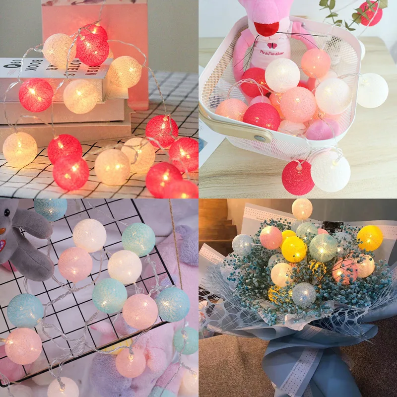 

Cotton Balls Led String Fairy Lights Garland Christmas Lights Decoration for Home Wedding Room Curtain Lights decor 6m 3m 1.5m