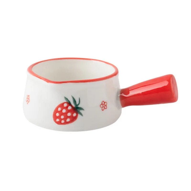thumbnail image 1 of Olla de cerámica para leche de 50 ml, antiadherente, para cocinar, mini olla para leche, bonita jarra para leche con forma de fresa y asa, para servir ensaladas, 1 of 5
