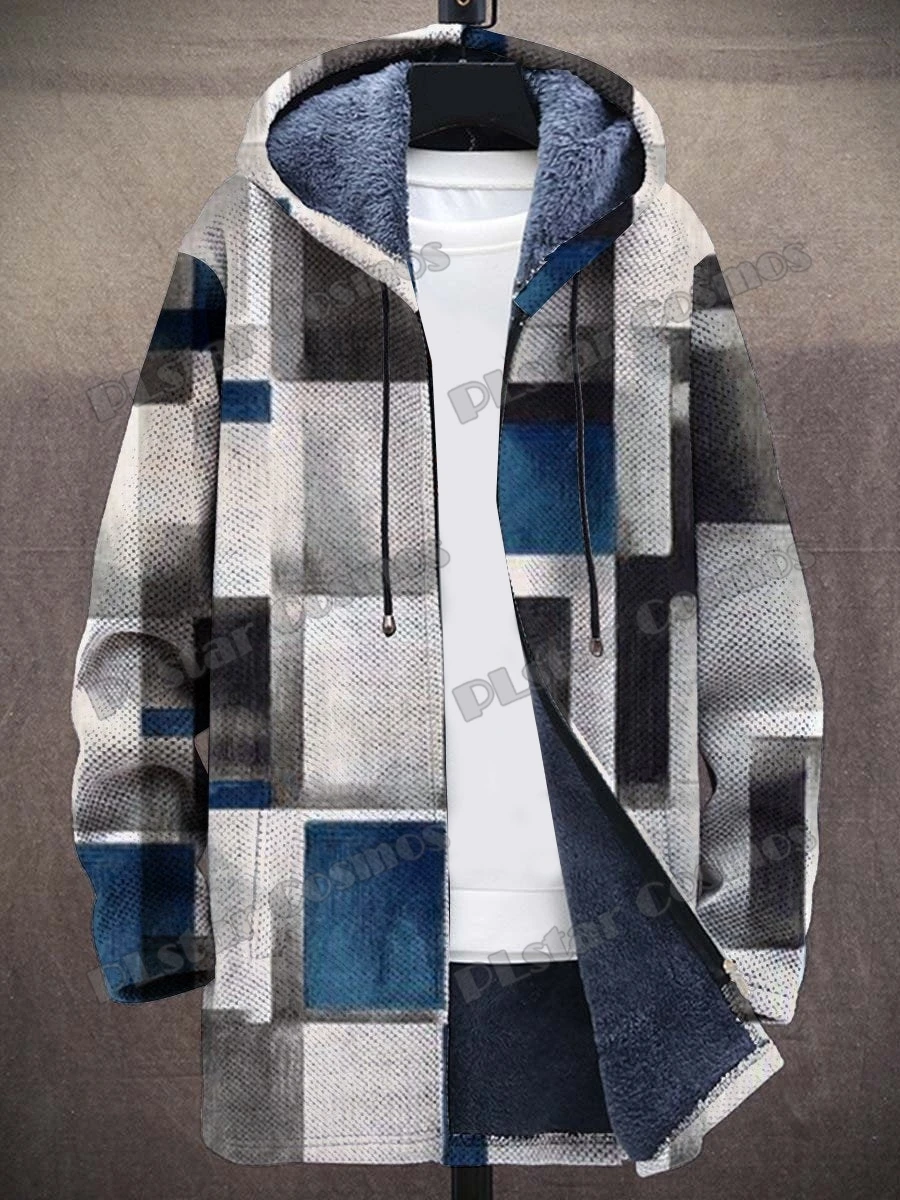 Art Stripe & Aztec Tribal Vintage Muster 3D-gedruckter Herrenmode-Plüsch-dicker Kapuzenmantel Winter Lässige warme Reißverschlussjacke CM10 – Detail 7