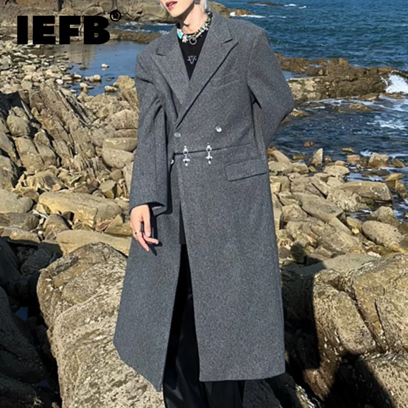 

IEFB Men's Outwear New Fashion Woolen Coat Detachable Solid Color Male Trench 2023 Winter Stylish Overcoat High Street 2023 3659