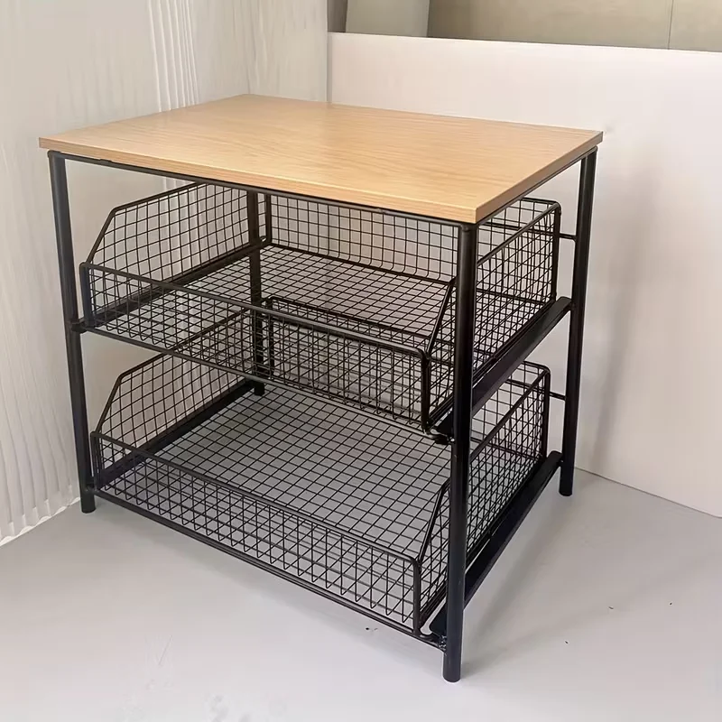 1 scaffale salvaspazio da appoggio da cucina con cassetti e cestini in metallo: robusto scaffale multistrato