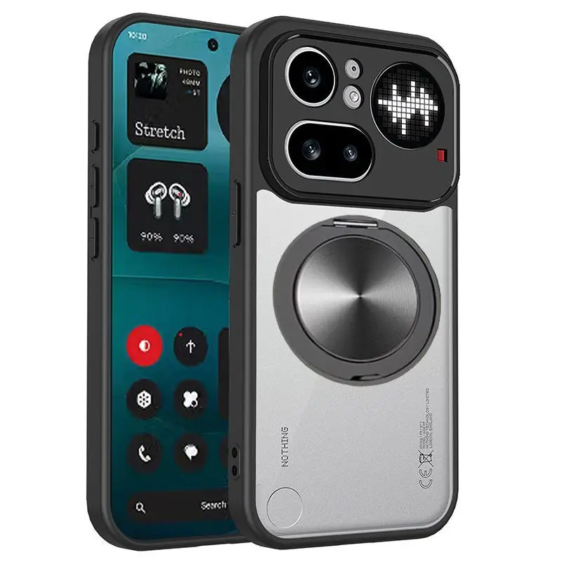 Transparent Hard PC Case with Ring Stand and Magnetic Protective Back Cover