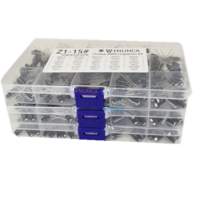 Electrolytic Capacitor Aluminum Electrolytic Capacitor 15values 200pcs Electrolytic Capacitor Organization Storage 0.1-220uF Capacitors Assortment Box Kit