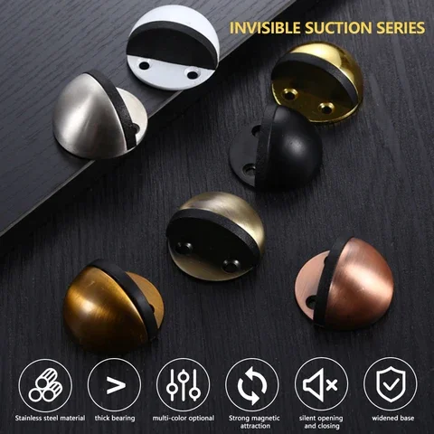 

Stainless Steel Hidden Door Stopper Non Punching Sticker Floor Mounted Door Holders Catch Nail-free Rubber Door Stops