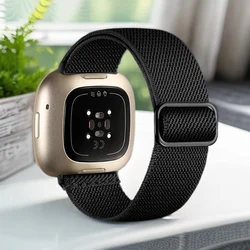 Braided Loop Sport Stretchy Nylon Elastic Replacement Band - Fitbit Versa 4 (Black - 1)