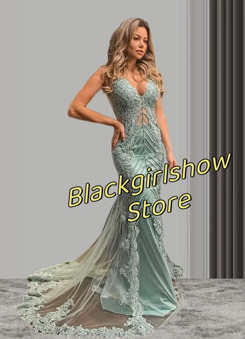 

Mint Green Sheath Evening Dress Elegant Tight Long Dress Transparent Tulle Crystal Applique Hollow Out Design Luxury Evening Dre