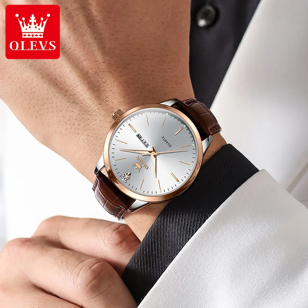 OLEVS 2935 Men Quartz Watch Dual Calendar Luminous Classic Business Watch For Men Fashion Original Waterproof Dress Wristwatch