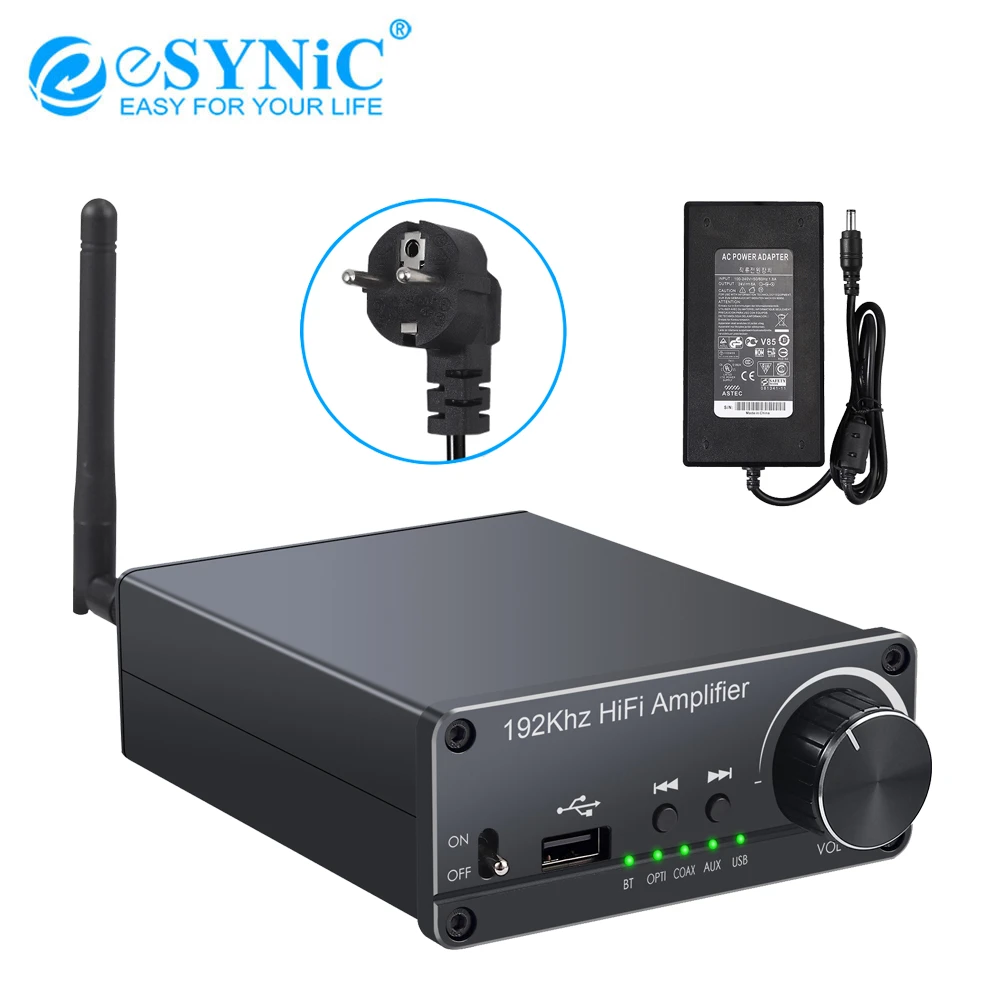 eSYNiC 192k/24bit Bluetooth-compatible Stereo Audio Amplifier Hi-Fi Digital Power Amp Optical Coaxial USB to Analog DAC 30W+30W