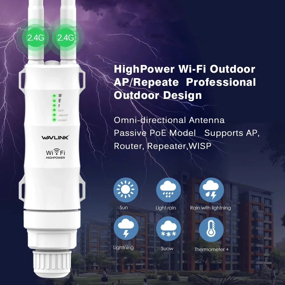 

Wavlink Outdoor Weatherproof 30dbm Wireless Repeater extender Wifi Router Extender 2.4G 5G Detachable Antenna AC600 High Power