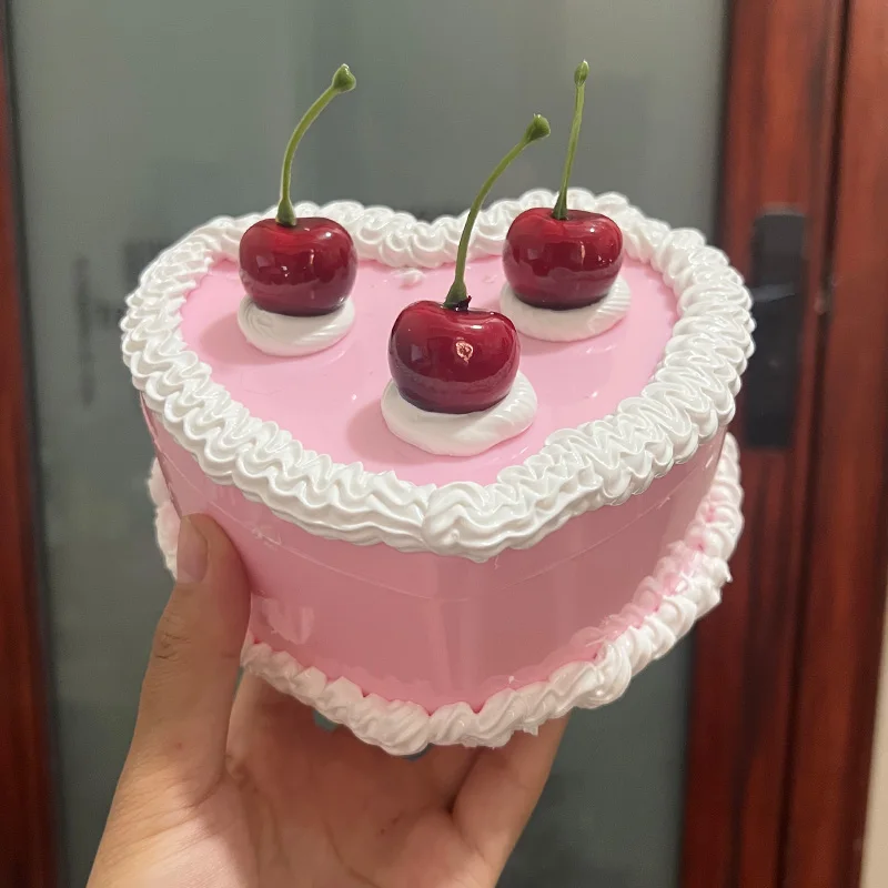 Portable Fruity Vintage Cake Jewellery Boxes Party in Pink Strawberry  Cherry Heart Storage Box Fake Cake Box 13.5*12.5*5.5CM