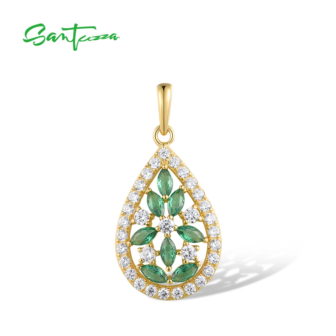 

SANTUZZA 925 Sterling Silver Pendant For Women Sparkling Green Spinel White CZ Elegant Wedding Engagement Gifts Fine Jewelry