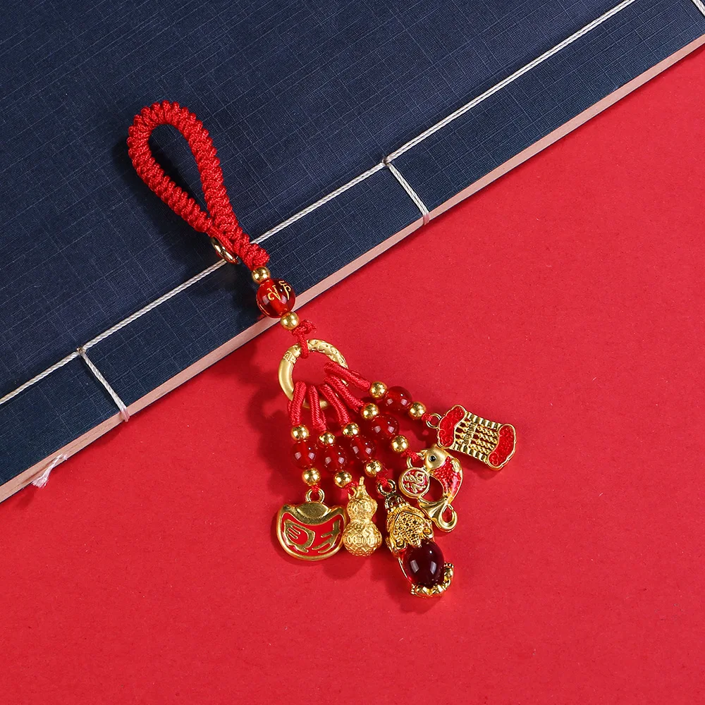 Enamel Alloy Car Key Chain Vintage Red Lucky Knot Keychain Pendants Chinese Knot Luck Copper Couple Pendant Key Rings Gifts