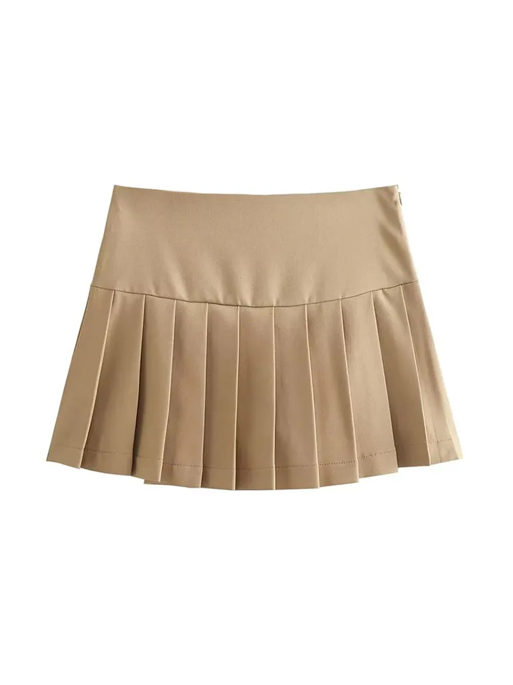 

ZADATA new women's fashionable and versatile simple high waist decorated zipper slim casual solid color pleated skirt