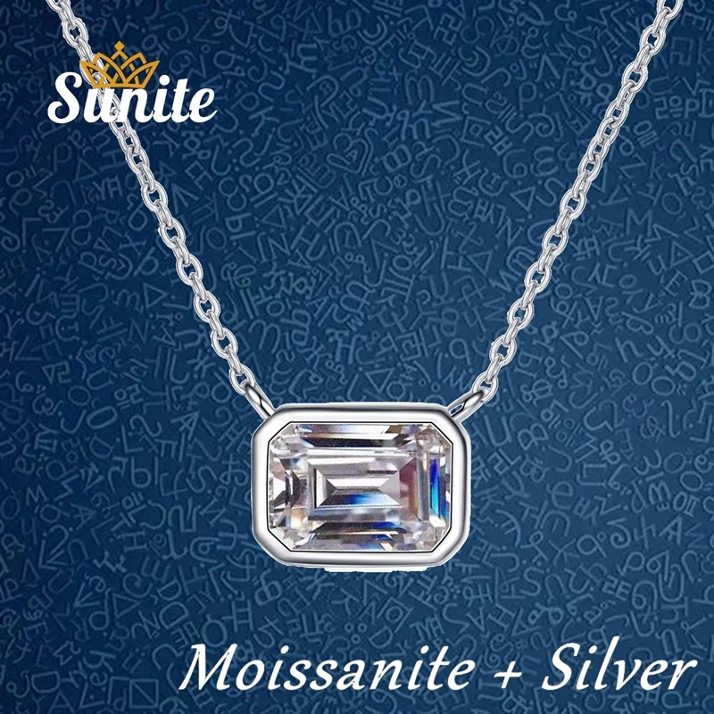 

Sunite 1.0ct Moissanite Diamond Rectangle Necklace Pendant For Women Gold Plated 925 Sterling Silver Engagement Fine Jewelry