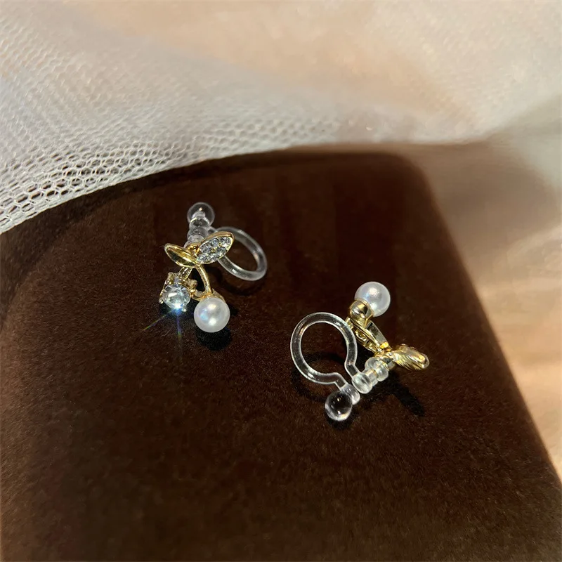 Micro Inlay Cherry Clip Earrings No Hole Ear Clips Exquisite Cherrys Clip on Earring Without Piercing Minimalist Earring CEtA38 ear clip earrings,clip earrings,ear clip