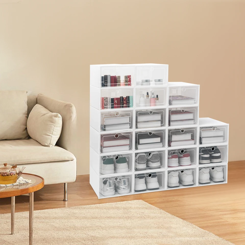Stackable 20 Piece Transparent Shoe Organizer Boxes