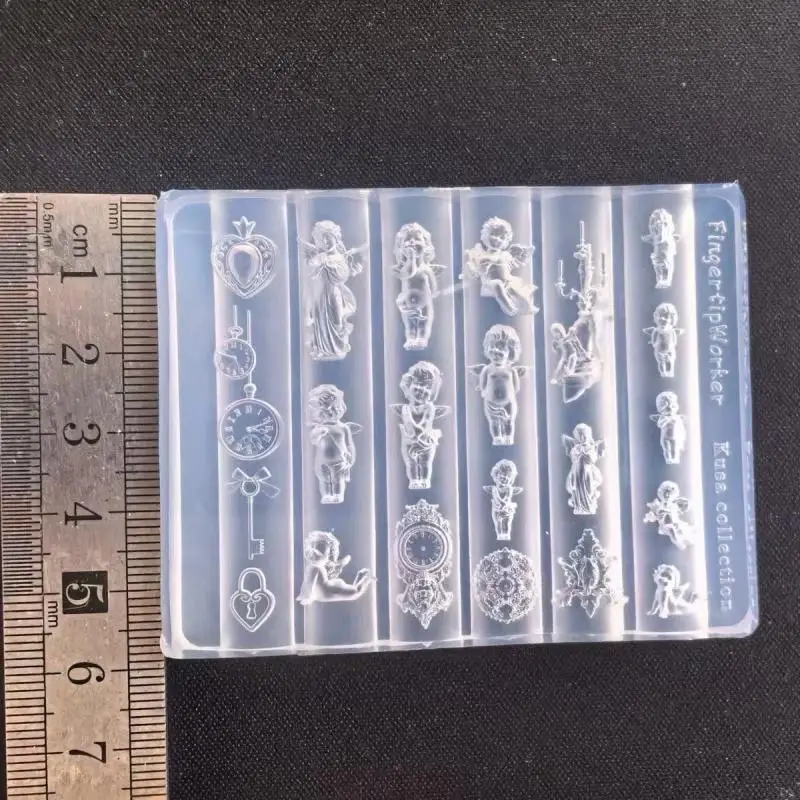새로운 엔젤 시계 3D 실리콘 네일 몰드 하트 잠금 네일 템플릿 DIY 네일 아트 장식 스탬핑 플레이트 매니큐어 디자인 도구