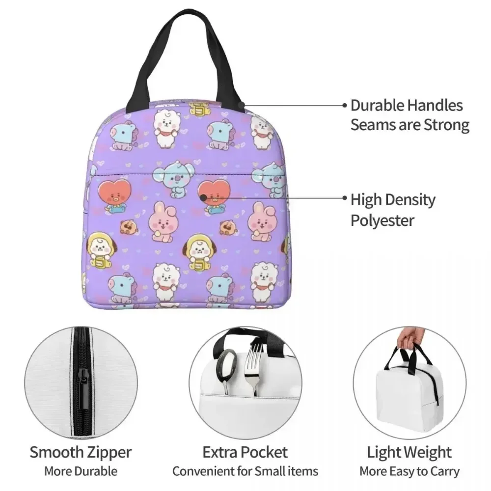 Kpop Cute Cartoon Insulated Lunch Bag Large Music Meal Container Cooler Bag Lunch Box Tote Office Travel Girl Boy