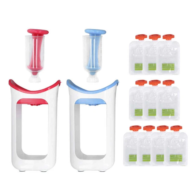 7pcs Set Baby Food Pouch Maker Reusable Pure Color Pouches Toddler Fruit  Squeeze Puree Filler For Kids