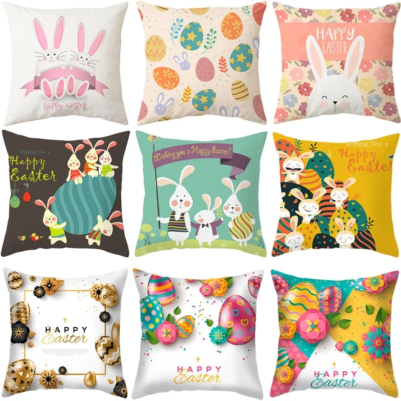 

Home Easter Decorations: Bunny Eggs Happy Easter Pillows Cover, Rabbit Cushion Cover Ornaments - Easter Party Favors Gift