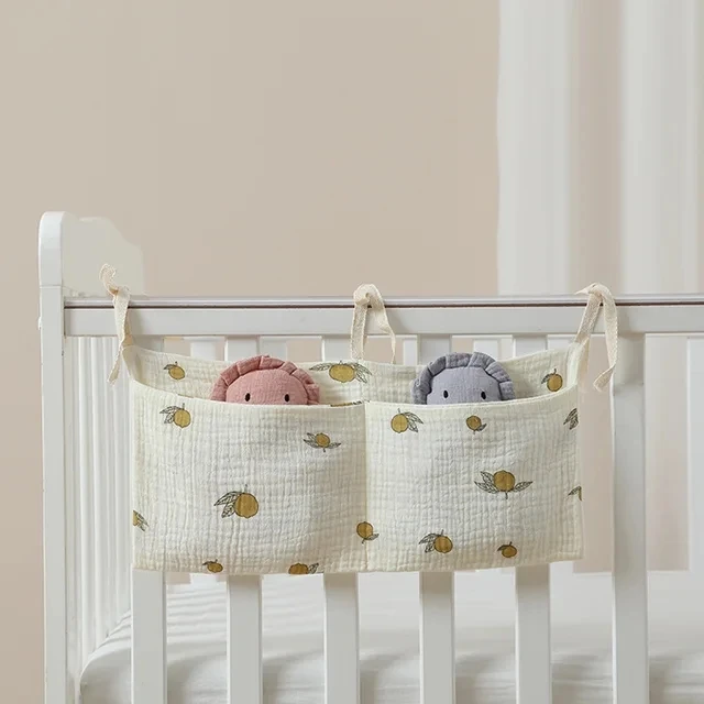 Cotton Bedside Diaper Bag Cute Baby Item Nappy Storage Bag Organizer Baby Crib Bottle Trolley Hanging Bag Bedding Caddy Stacker