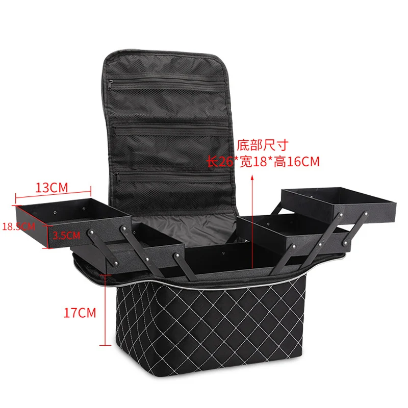 Women Cosmetic Boxes Zipper Nail Art Kit Storage Case Organizer Professional Make Up Handbag Large Capacity Plaid Makeup Bags 5