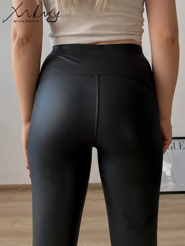 Women Leather Pants Warm Fleece Winter Black PU Trousers Fleeced Leather Leggings