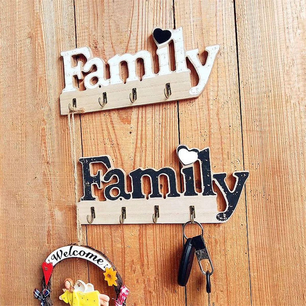 Wooden Home Decoration Key Holder,Self Adhesive or Drilling Key Rack,Key Hook Wall Mounted,Key Holder for the Home White 2