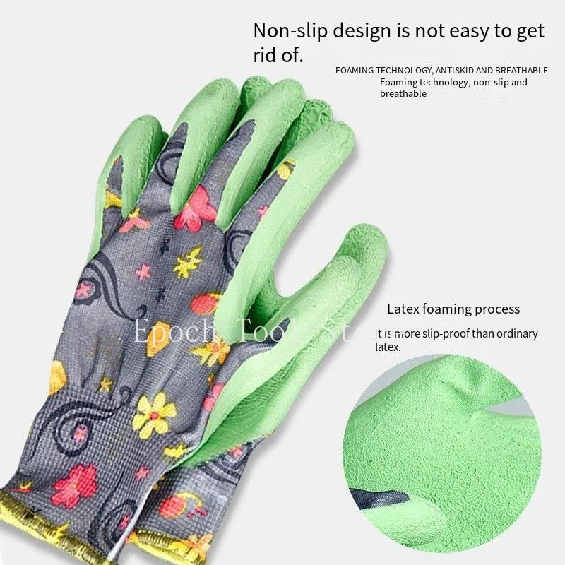 Garden Gloves One Size for Women Breathable Foam Latex Working Gloves, for Gardening Landscape DIY Rubber Gloves 3